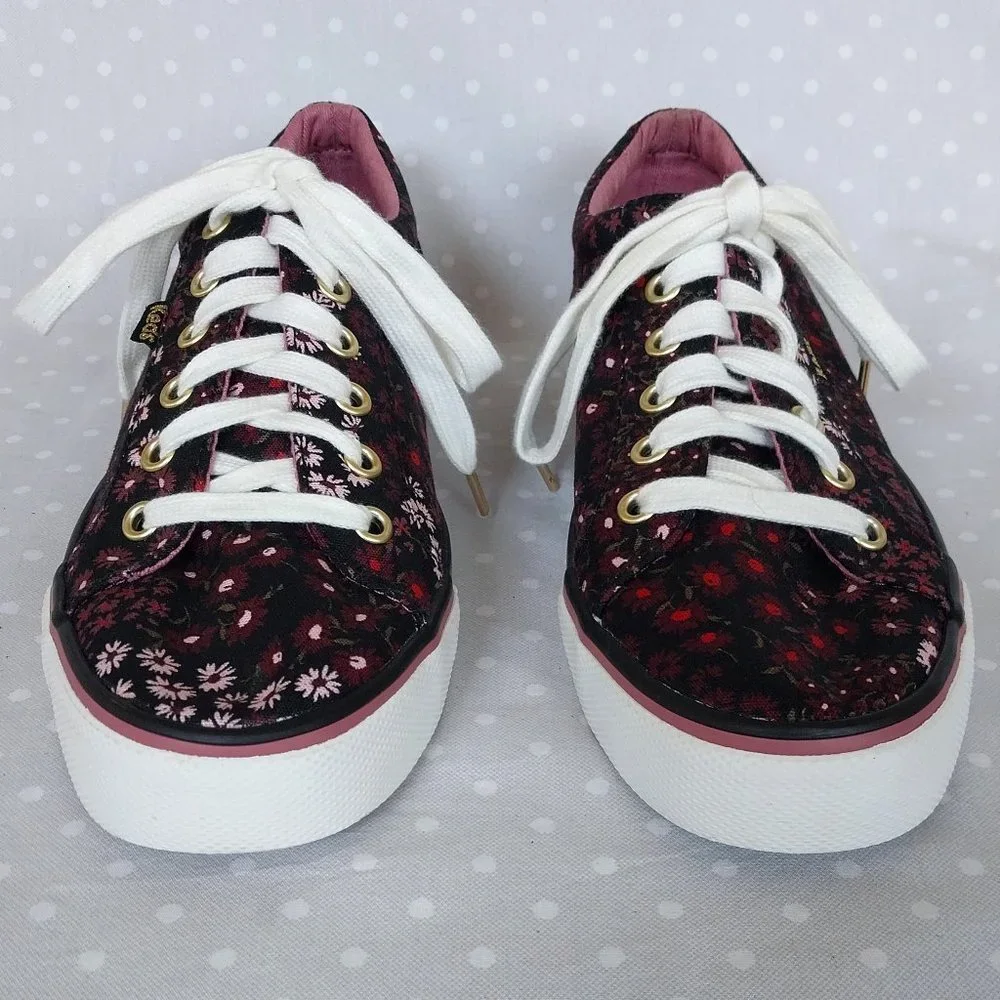 Keds Jump Kick Black and Pink Floral Print Lace Up Sneaker NWOB